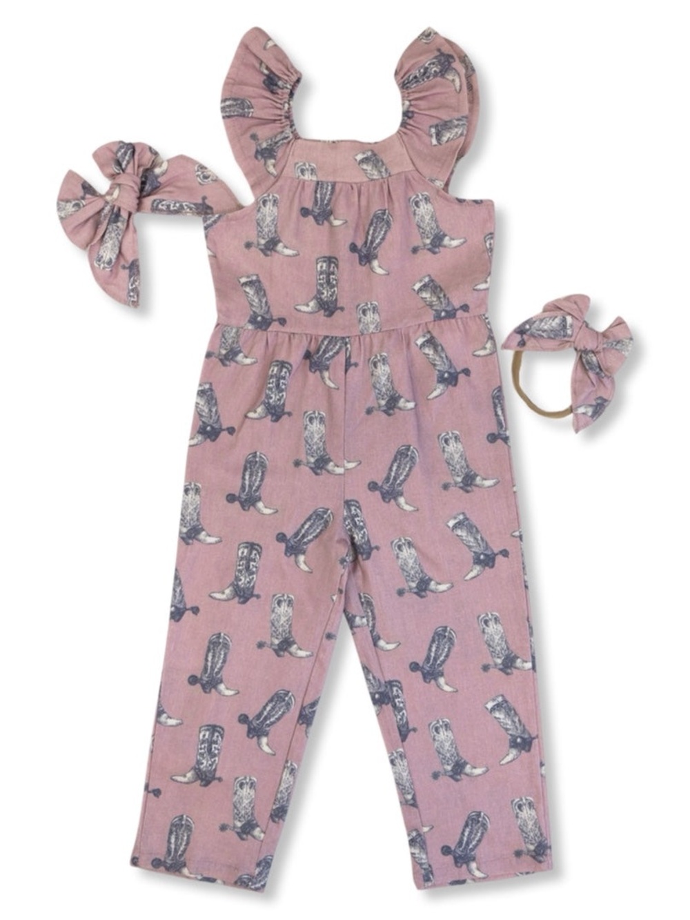 Cowkid Clothing Company girl’s Dusty Rose Boots Cotton Linen Romper